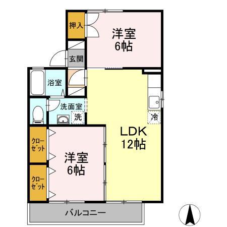 サングリーンハウス(2LDK/2階)の間取り写真
