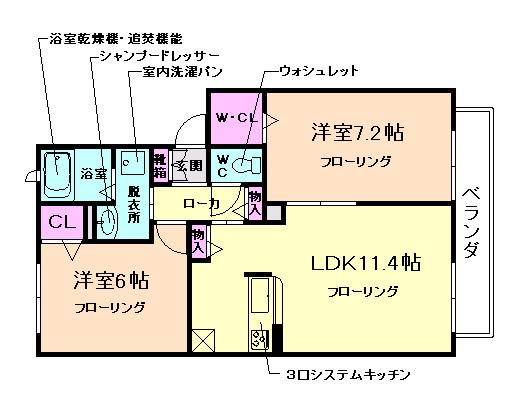 シャーメゾン瀬川(2LDK/2階)の間取り写真