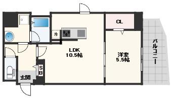 パークフラッツ安堂寺町(1LDK/2階)の間取り写真