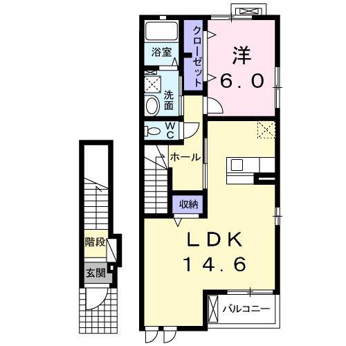 ヒルズソレイユ(1LDK/2階)の間取り写真