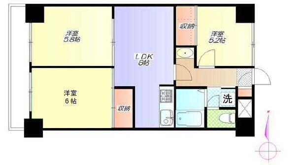 中銀第2東上野マンシオン(3DK/7階)の間取り写真