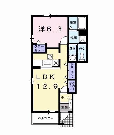 ヴァン・ヴェールA(1LDK/1階)の間取り写真
