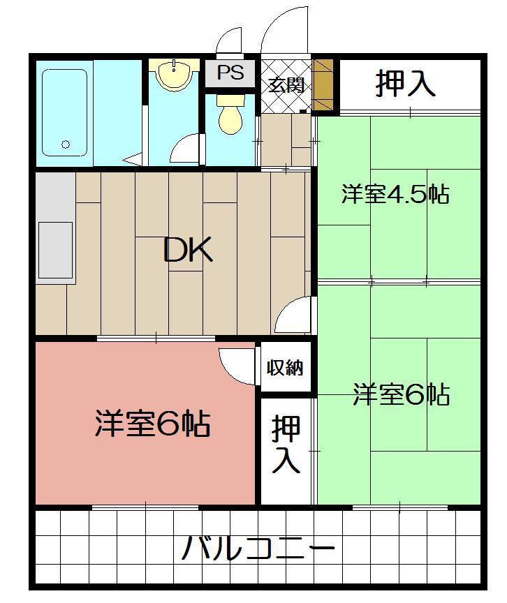 プランドール西小倉駅前(3DK/5階)の間取り写真