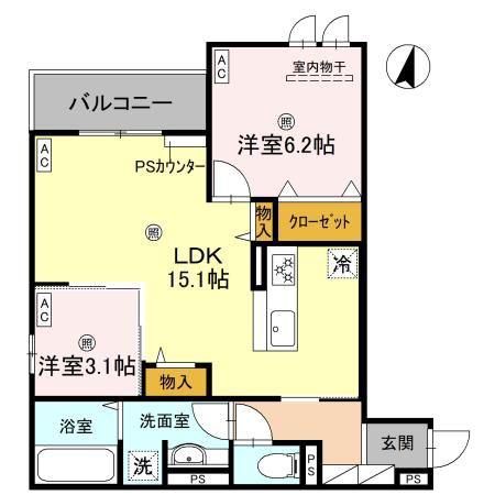 CASA MUKAINO(2LDK/3階)の間取り写真
