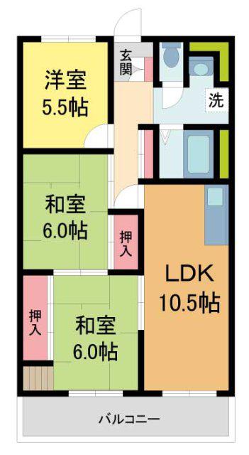 グリーンハイツ向陽1号棟(3LDK/5階)の間取り写真