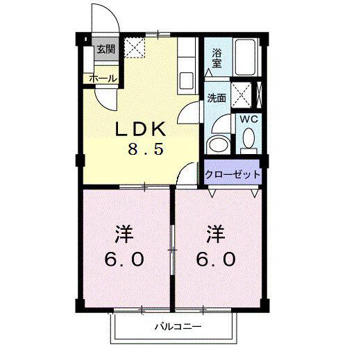 パークハイツU(2DK/1階)の間取り写真