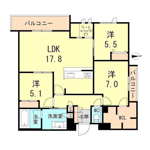 SHAMAISON ECRACIE大屋町(3LDK/4階)の間取り写真