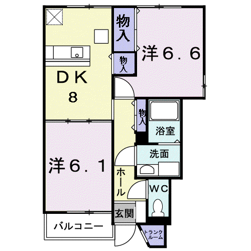 ニュープレイスII(2DK/1階)の間取り写真