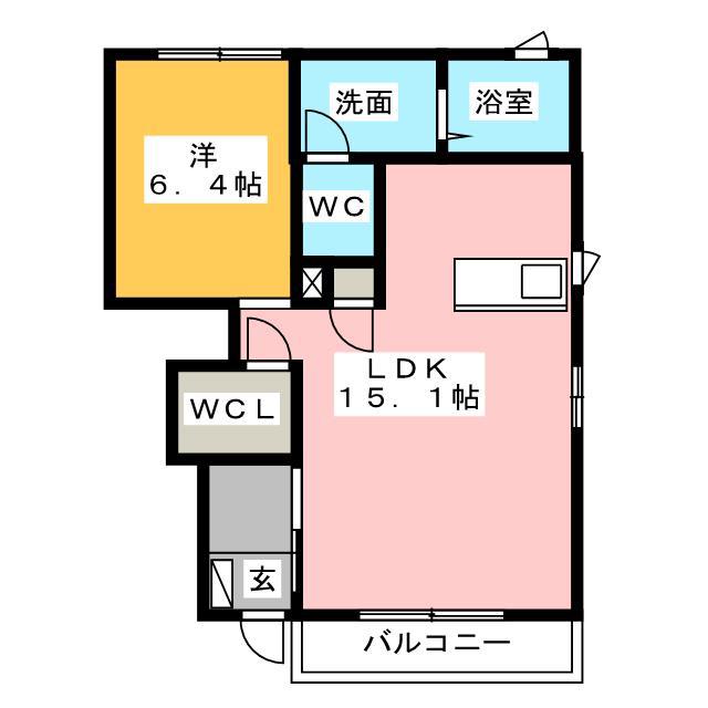 わたつみA棟(1LDK/1階)の間取り写真