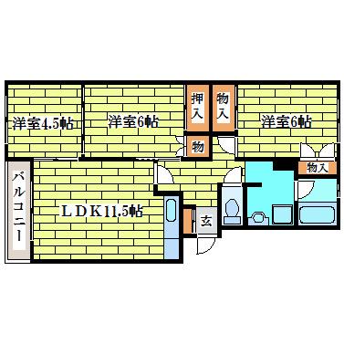 三高コーポ(3LDK/1階)の間取り写真