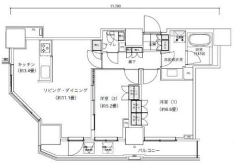 パークキューブ愛宕山タワー(2LDK/23階)の間取り写真