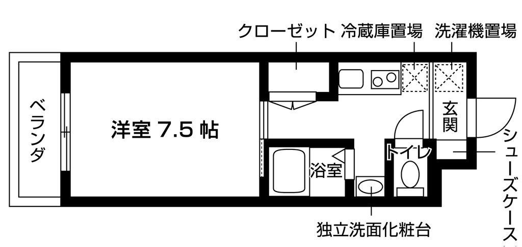ヌーベルポルト向山(1K/1階)の間取り写真