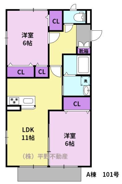 ソレーユ十二軒屋 A棟(2LDK/2階)の間取り写真