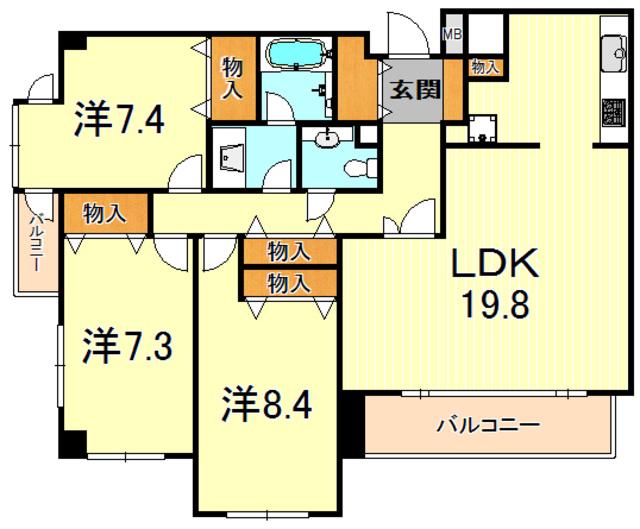 芦屋ガーデン(3LDK/4階)の間取り写真