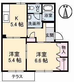 マグノーリアC棟(2K/1階)の間取り写真