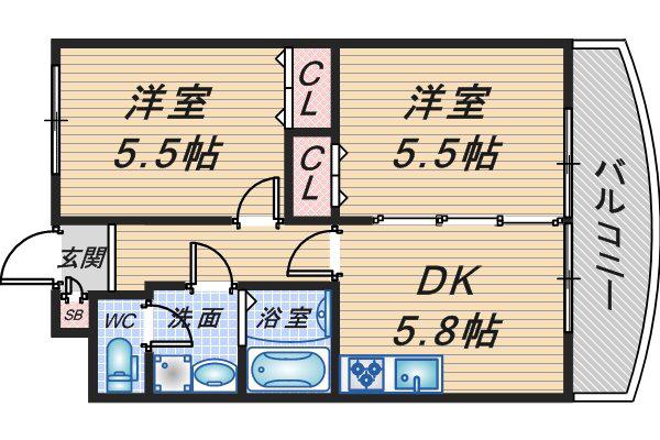 ハイツウエノ(2DK/3階)の間取り写真