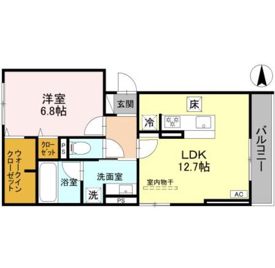 CALMCOURT門戸(1LDK/1階)の間取り写真