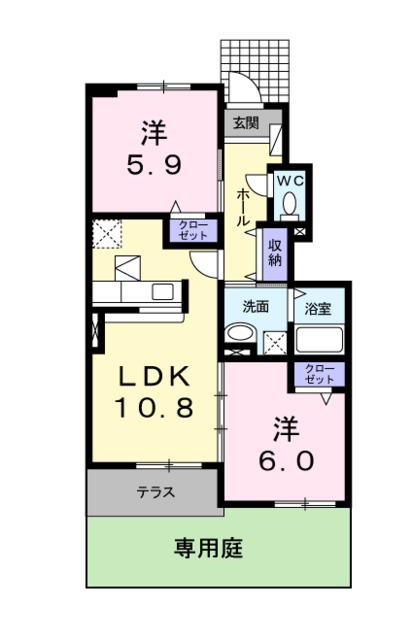 レジデンスイナリ(2LDK/1階)の間取り写真