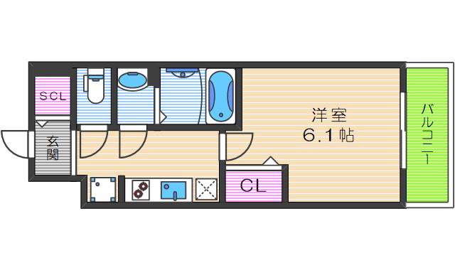 プレサンスTHETENNOJI逢坂トゥルー(1K/5階)の間取り写真