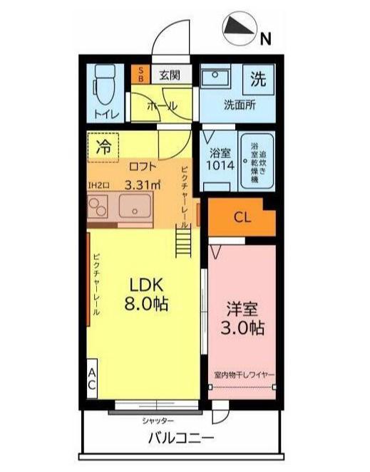 ガーデンヒルズ宮原(1LDK/3階)の間取り写真