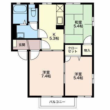 ディアス内川(3K/2階)の間取り写真