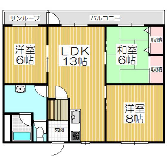 グランドハイツ新明E棟(3LDK/4階)の間取り写真