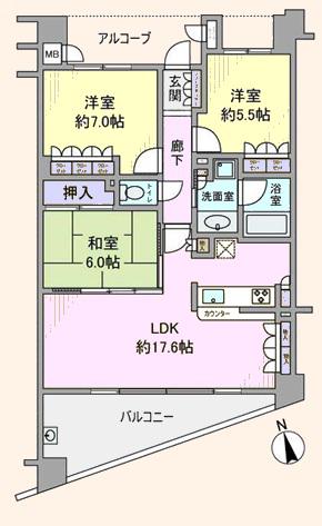 ハイコート浜田山(3LDK/1階)の間取り写真