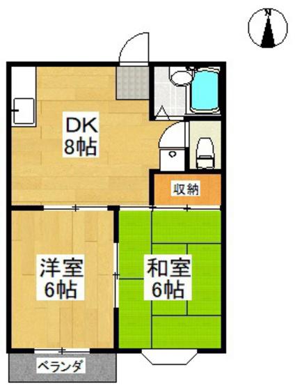 ヴィレッジニューハウンC棟(2DK/2階)の間取り写真
