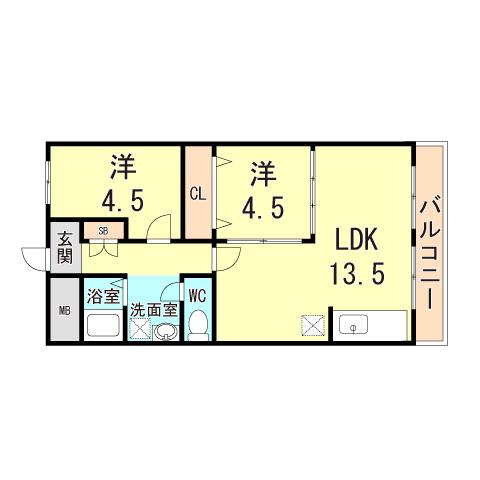 ハイツニュー多聞(2LDK/4階)の間取り写真