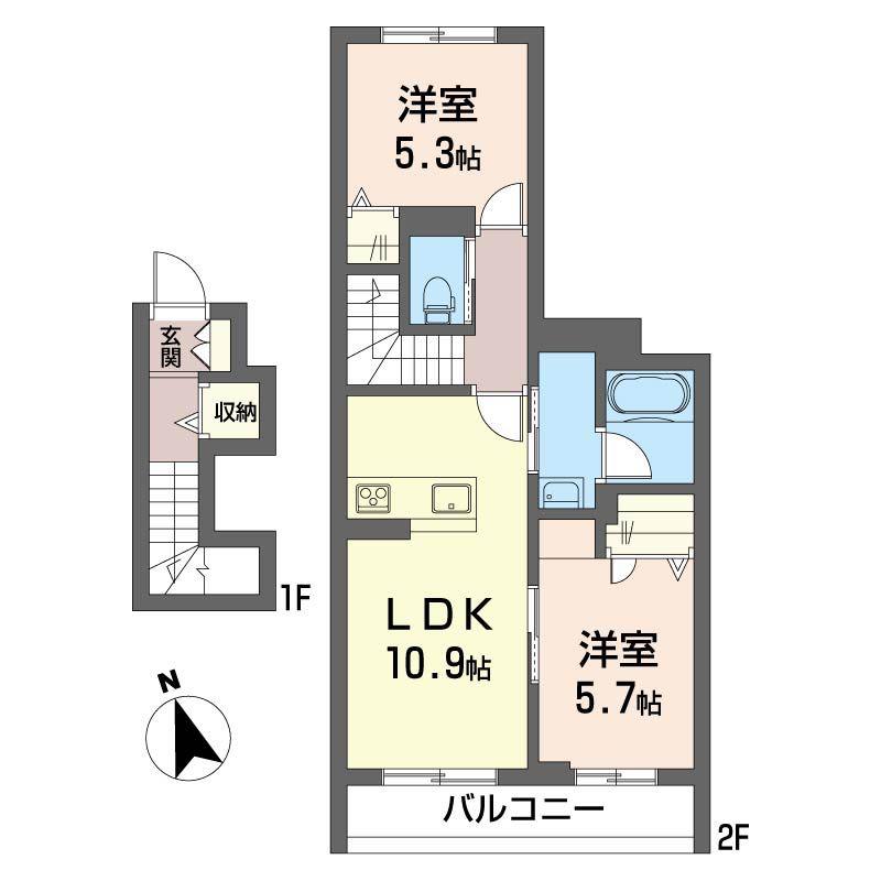 グラシュー湘南(2LDK/2階)の間取り写真