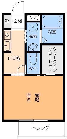 ソレジオ石手(1K/2階)の間取り写真