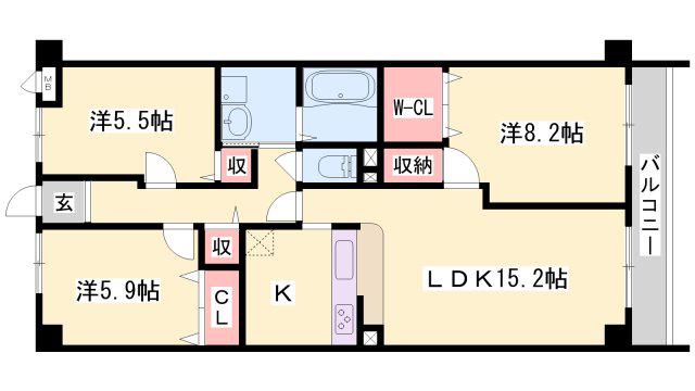 キャッスルコート東辻井(3LDK/1階)の間取り写真