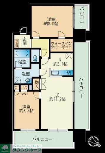 RJRプレシア天神サウス(2LDK/11階)の間取り写真