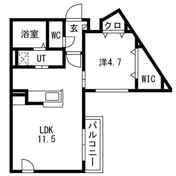 アレグリア千歳(1LDK/3階)の間取り写真