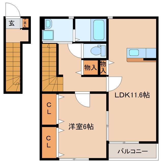 多賀城新田アパートA棟(1LDK/2階)の間取り写真
