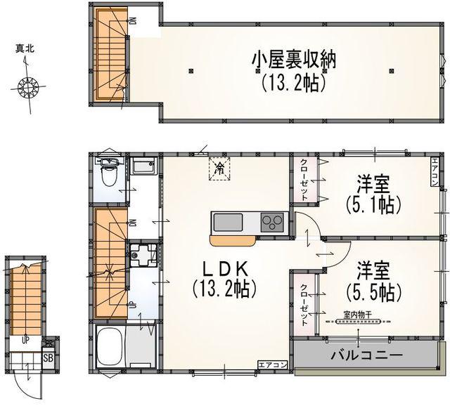 サンライズ万願寺(2LDK/1階)の間取り写真