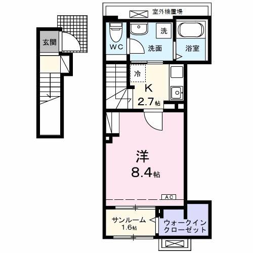ルート258(1K/2階)の間取り写真