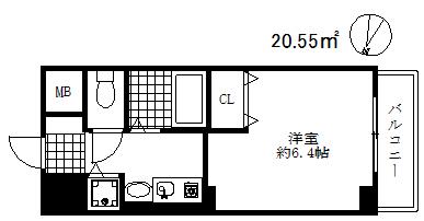 プレサンス神戸三宮(1K/6階)の間取り写真