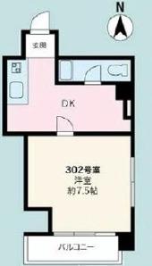 TCRE方南町(1DK/3階)の間取り写真