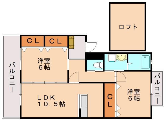 MIMOSA(2LDK/2階)の間取り写真