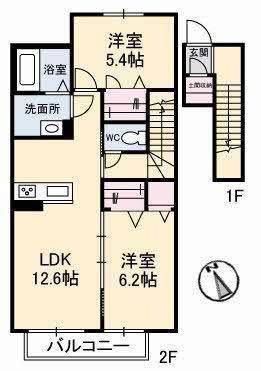 ラガーハウス茶屋町(2LDK/2階)の間取り写真