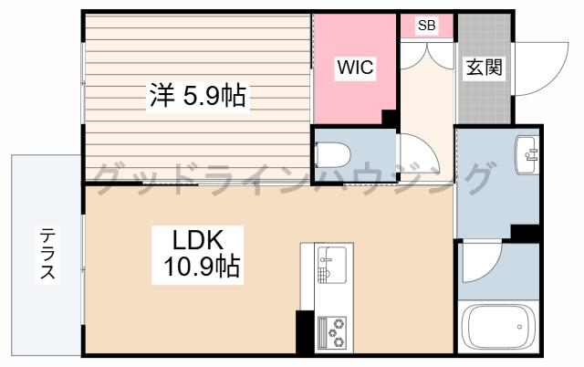 ザフジイガーデン棟(1LDK/1階)の間取り写真