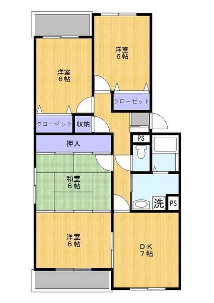 カルディア神田 A棟(4DK/1階)の間取り写真