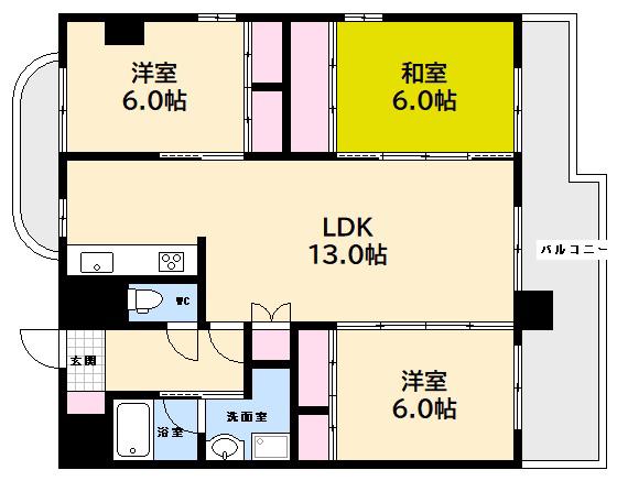 アメニティ観音(3LDK/5階)の間取り写真
