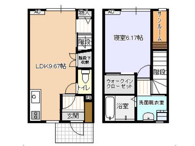 ビオラ野村(1LDK/1階)の間取り写真