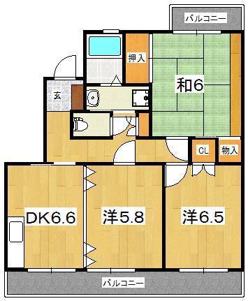 シルクガーデン(3DK/3階)の間取り写真