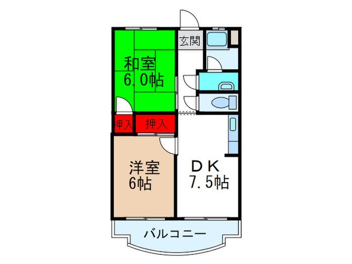 ハイツウエハラ(2DK/1階)の間取り写真