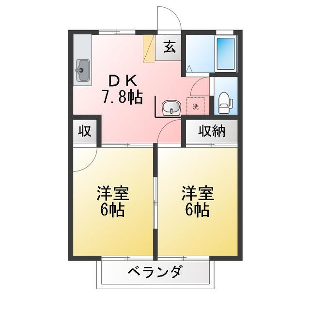 エレガンス東戸塚(2DK/1階)の間取り写真
