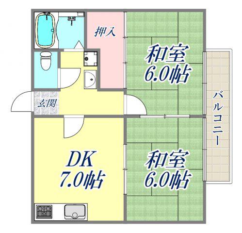 サニーハイツ学文殿町(2DK/2階)の間取り写真