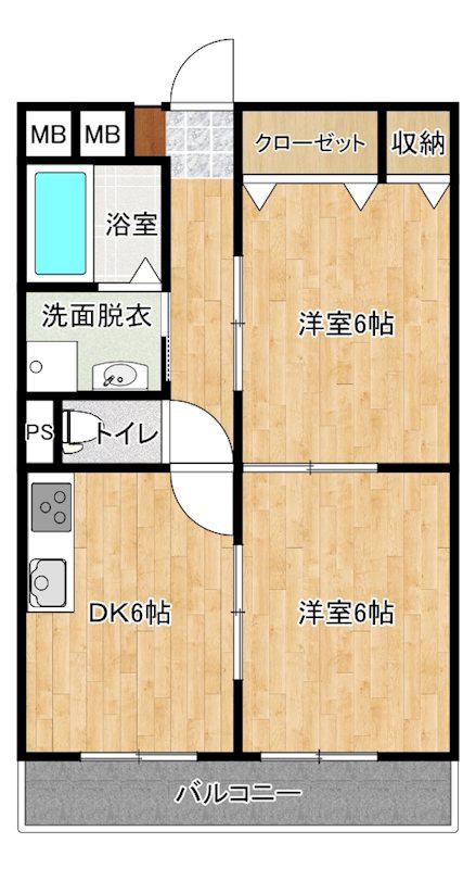 SUNGREAT和木(2DK/4階)の間取り写真